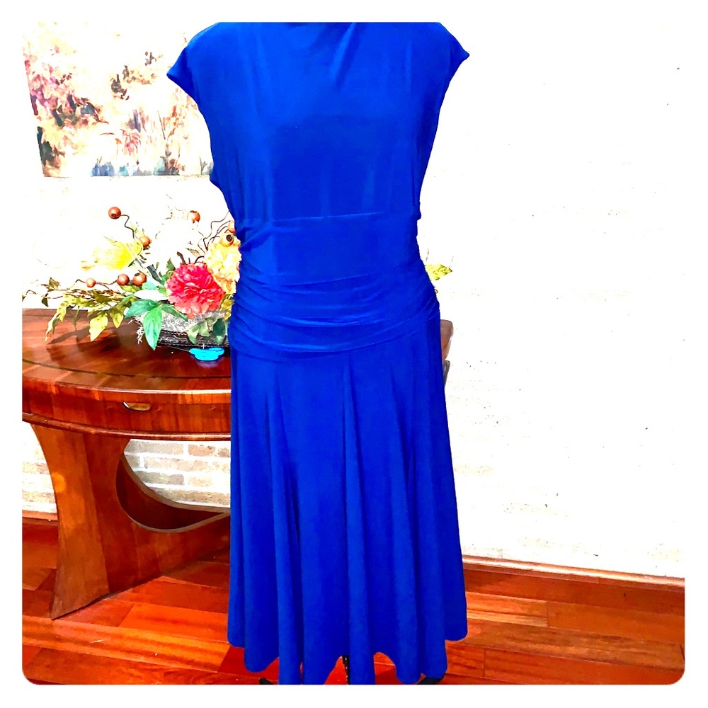 Flattering royal blue dress with ruching